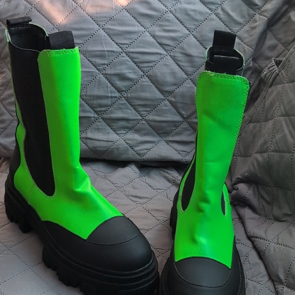 Women's Neon Green and Black Boots